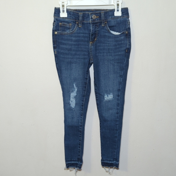 Art Class Distressed Skinny Jeans with Raw Hem, Adjustable Waist Girls Size 7 - Picture 1 of 7